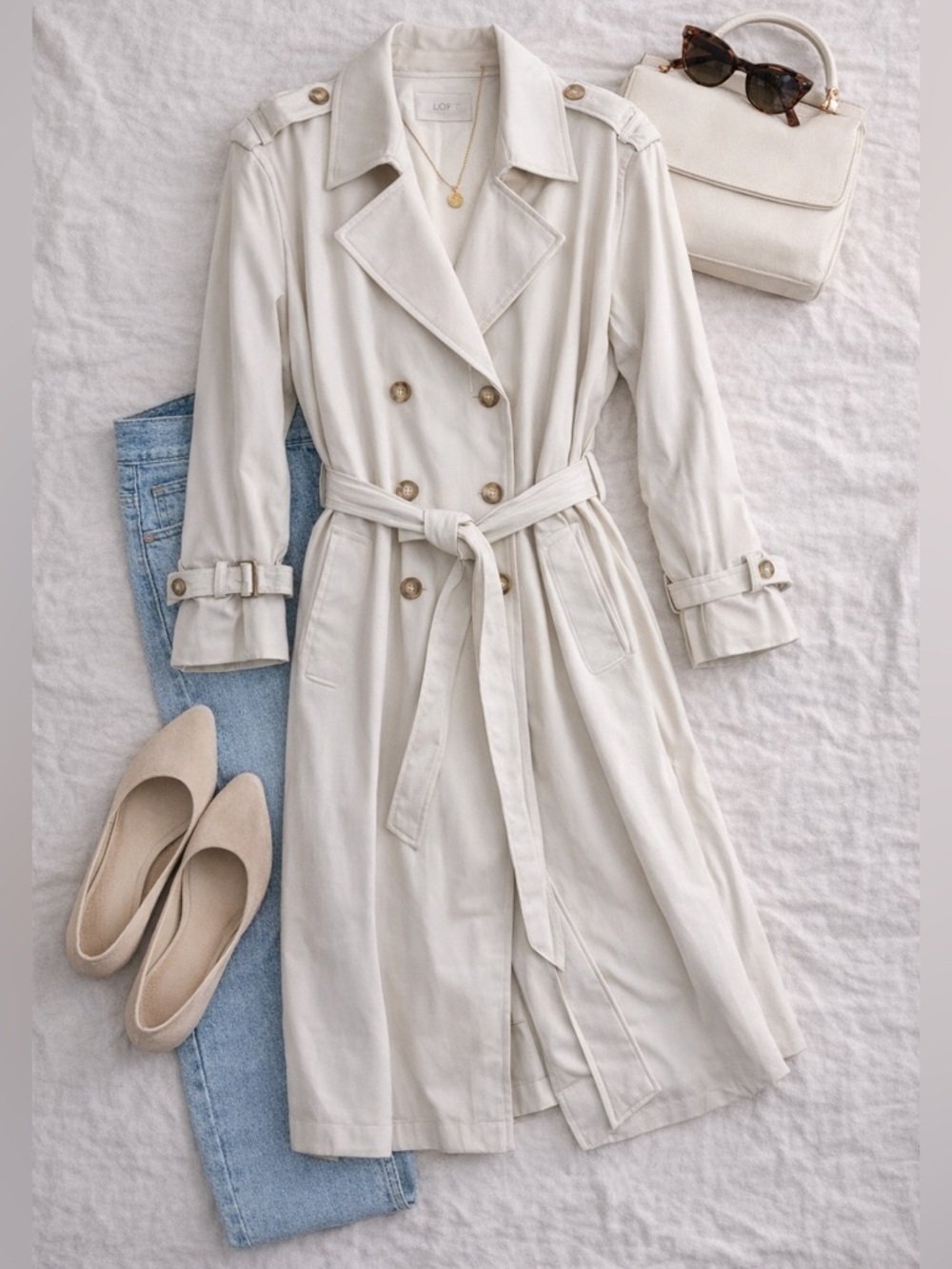 NWT Loft Ivory Trench Coat Women’s XXL Classic Belted Spring Coat